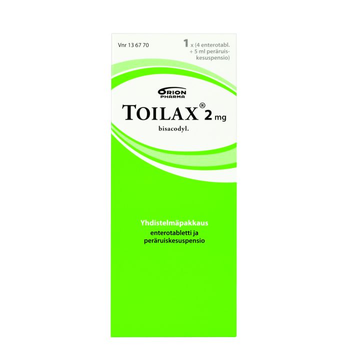 TOILAX YHDISTELMÄPAKKAUS enterotabletti ja peräruiskesuspensio 5 mg + 2 mg/ml 4 fol + 5 ml kuva 8