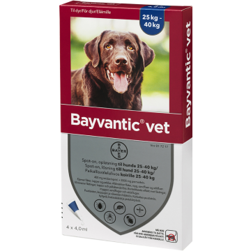 BAYVANTIC VET paikallisvaleluliuos 400/2000 mg koirille 25–40 kg 4 x 4 ml