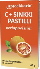 Apteekkarin C+ Sinkki veriappelsiini pastilli 30 kpl